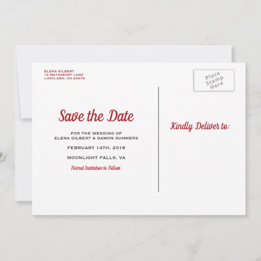 Weddenschap Save the Date Romantic Red Gold Hearts (Achterkant)