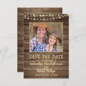 Weddenschap Save the Date Rustic Wood Lights Photo (Voorkant / Achterkant)