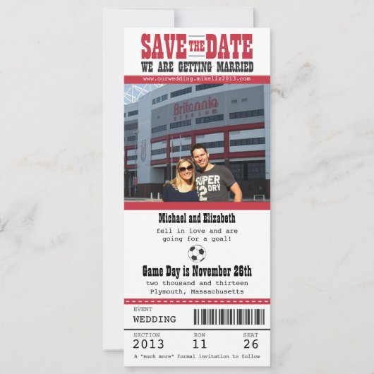 Weddenschap Save the Date Soccer Ticket (Voorkant)