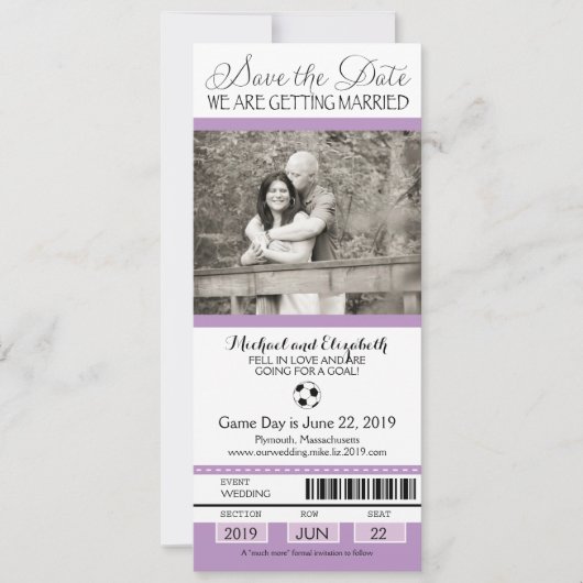 Weddenschap Save the Date Soccer Ticket (Voorkant)