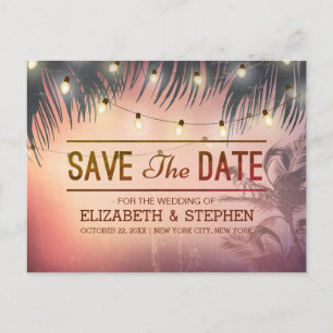 Weddenschap Save the Date Summer Beach Palm Light Aankondigingskaart