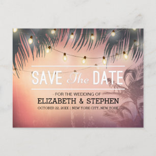 Weddenschap Save the Date Summer Beach Palm Light Aankondigingskaart