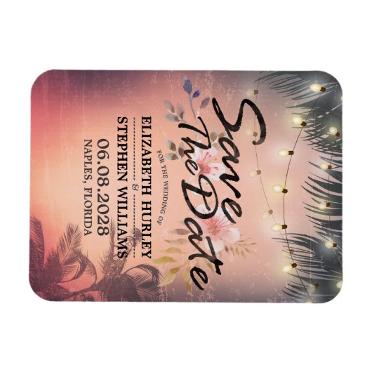 Weddenschap Save the Date Summer Beach Palm Light Magneet (Horizontaal)
