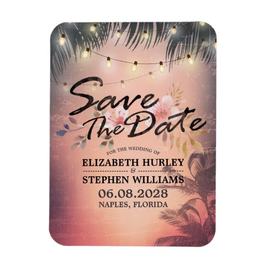 Weddenschap Save the Date Summer Beach Palm Light Magneet (Verticaal)