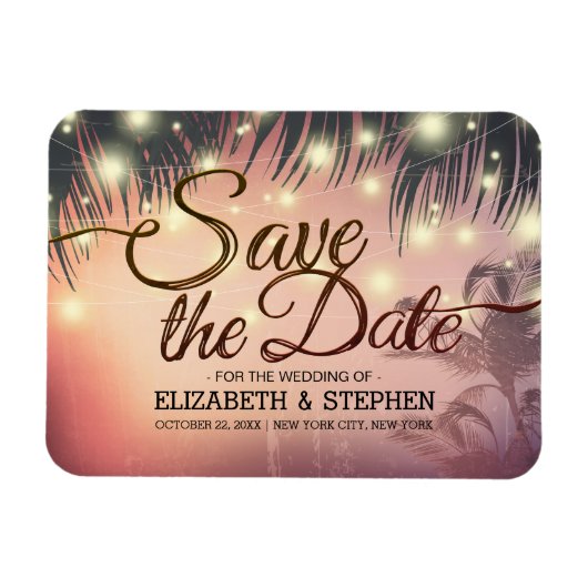 Weddenschap Save the Date Summer Beach Palm Light Magneet (Horizontaal)