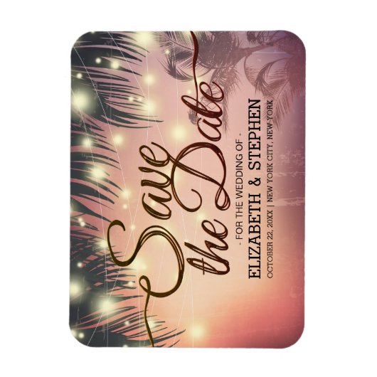 Weddenschap Save the Date Summer Beach Palm Light Magneet (Verticaal)