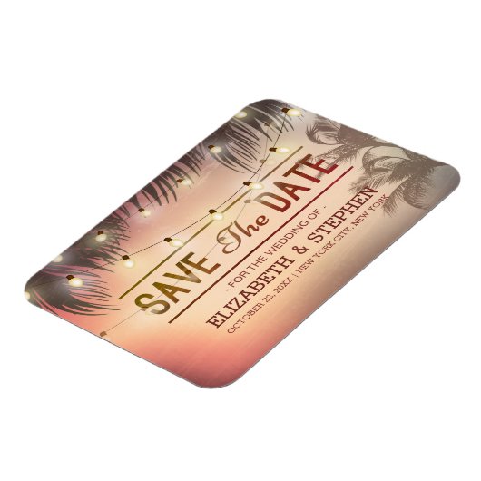 Weddenschap Save the Date Summer Beach Palm Light Magneet (Linkerzijde)