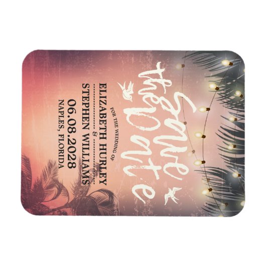 Weddenschap Save the Date Summer Beach Palm Light Magneet (Horizontaal)