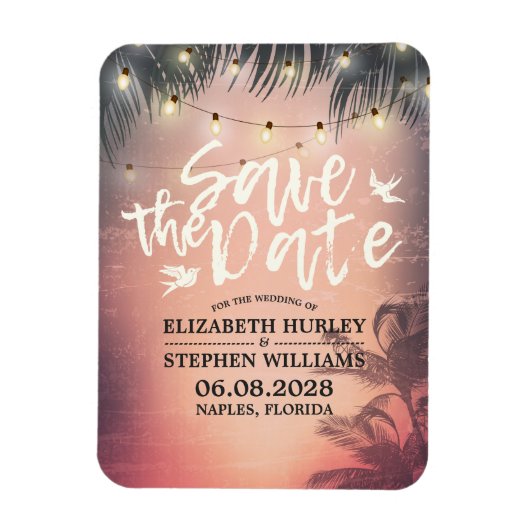 Weddenschap Save the Date Summer Beach Palm Light Magneet (Verticaal)