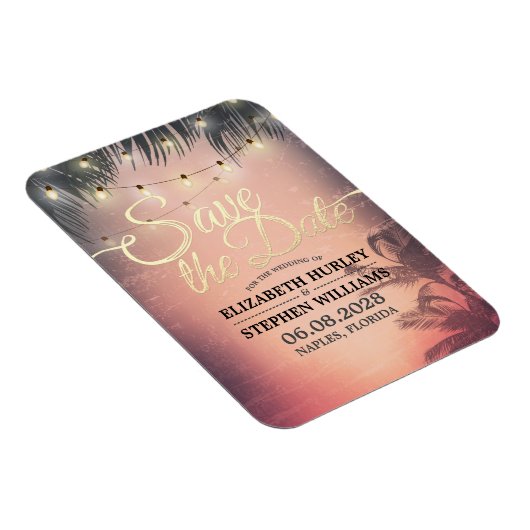 Weddenschap Save the Date Summer Beach Palm Light Magneet (Rechterzijde)