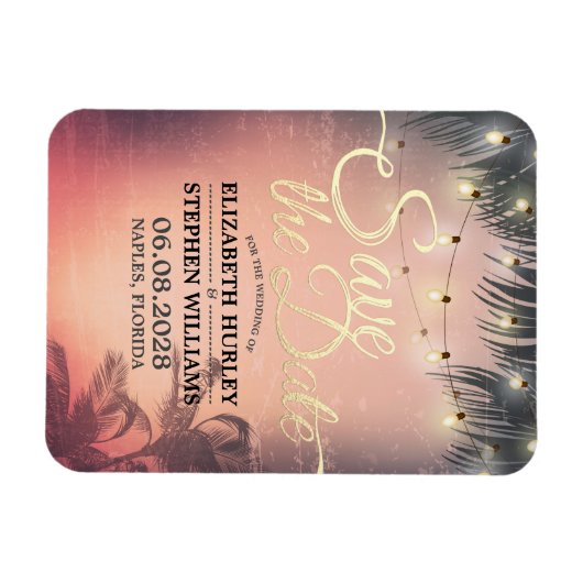 Weddenschap Save the Date Summer Beach Palm Light Magneet (Horizontaal)