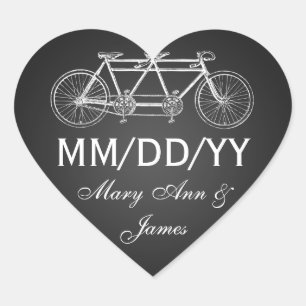 Weddenschap Save the Date Tandem Bike Black Hart Sticker