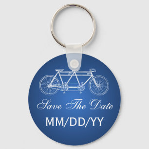 Weddenschap Save the Date Tandem Bike Blue Sleutelhanger