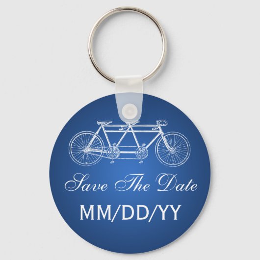 Weddenschap Save the Date Tandem Bike Blue Sleutelhanger (Voorkant)