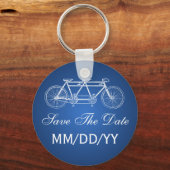 Weddenschap Save the Date Tandem Bike Blue Sleutelhanger (Voorkant)
