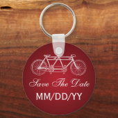 Weddenschap Save the Date Tandem Bike Red Sleutelhanger (Voorkant)