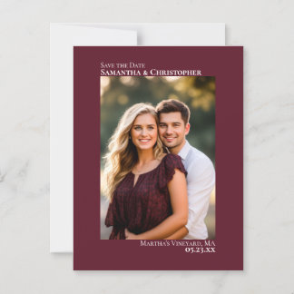 Weddenschap Save the Date Vertical Photo Burgundy Magnetische Uitnodiging