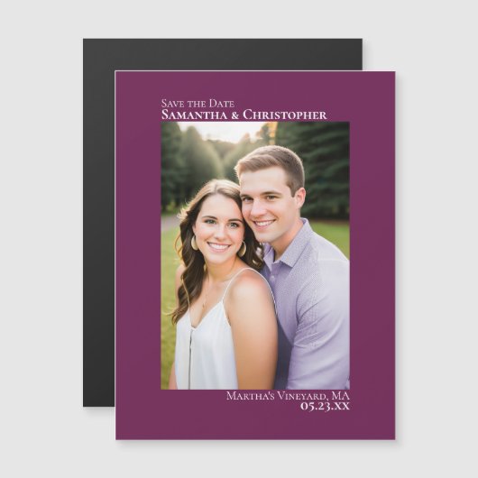 Weddenschap Save the Date Vertical Photo Cassis Pa Magnetische Uitnodiging (Voorkant / Achterkant)