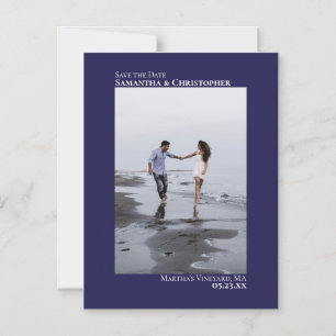 Weddenschap Save the Date Vertical Photo Navy Blue Magnetische Uitnodiging