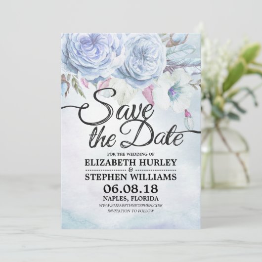 Weddenschap Save The Date Waterverf Floral & Feath (Staand voorkant)