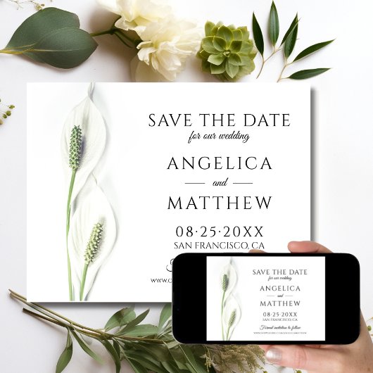 Weddenschap Save the Date White Peace Calla Lily