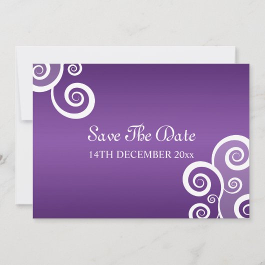 Weddenschap Save The Date White Swirls Paars (Voorkant)