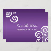 Weddenschap Save The Date White Swirls Paars (Voorkant / Achterkant)