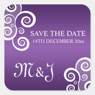 Weddenschap Save The Date White Swirls Paars Vierkante Sticker