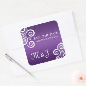Weddenschap Save The Date White Swirls Paars Vierkante Sticker (Envelop)