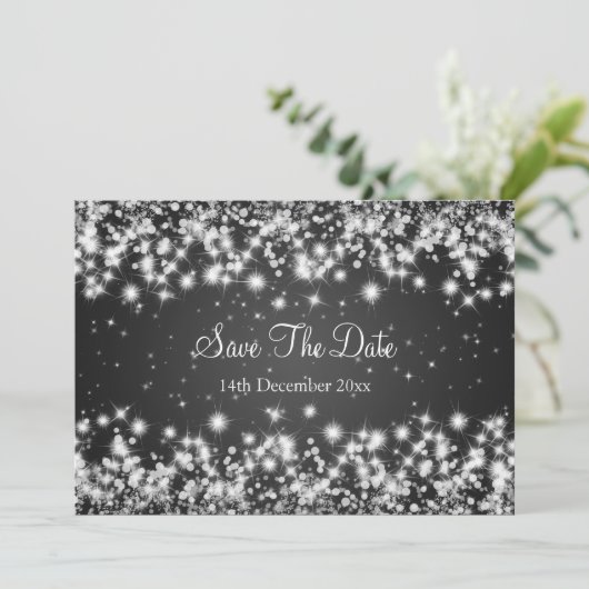 Weddenschap Save the Date Winter Sparkle Black (Staand voorkant)