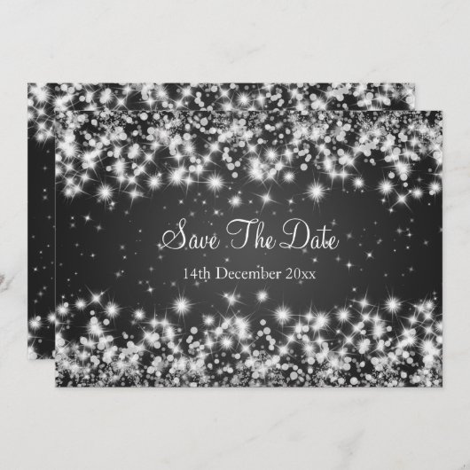 Weddenschap Save the Date Winter Sparkle Black (Voorkant / Achterkant)