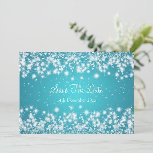 Weddenschap Save the Date Winter Sparkle Blue (Staand voorkant)