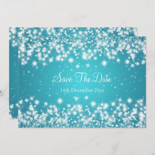 Weddenschap Save the Date Winter Sparkle Blue (Voorkant / Achterkant)