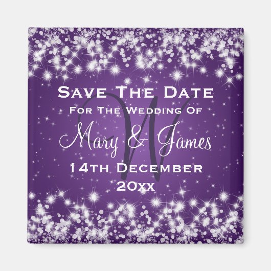 Weddenschap Save the Date Winter Sparkle Paars Magneet (Voorkant)