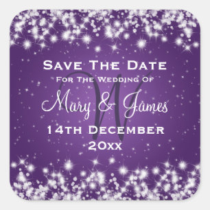Weddenschap Save the Date Winter Sparkle Paars Vierkante Sticker