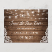 Weddenschap Save the New Date Rustic Twinkle Light Briefkaart (Voorkant)