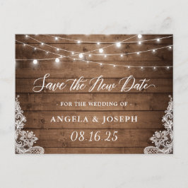 Weddenschap Save the New Date Rustic Twinkle Light Briefkaart