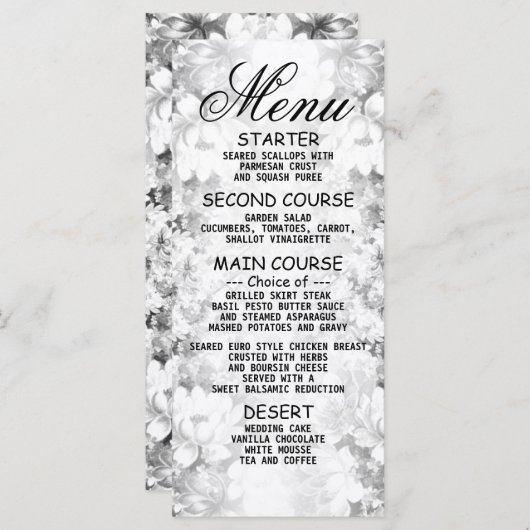 Weddenschap Silver Floral Elegant Dinner Menu (Voorkant / Achterkant)
