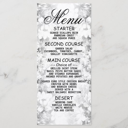 Weddenschap Silver Floral Elegant Dinner Menu (Voorkant)