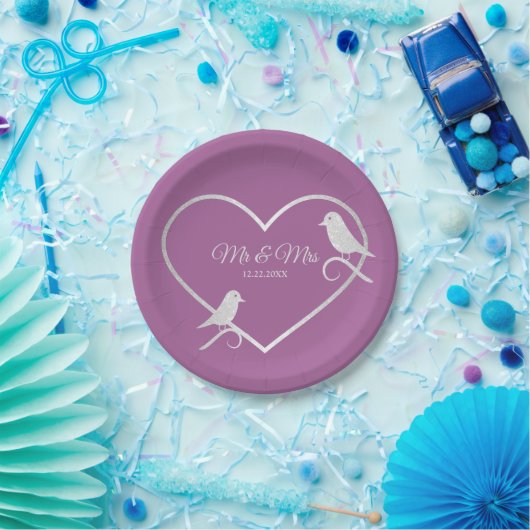 Weddenschap Silver Gray Heart Pink Elegant Papieren Bordje (Feest)