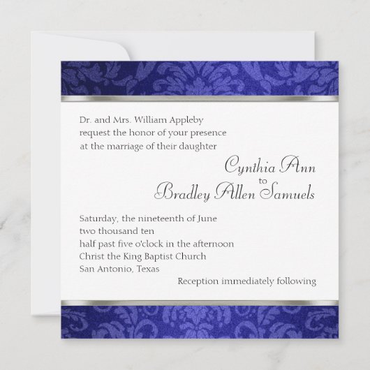 Weddenschap Simple Blue Damask Shimmer Kaart (Achterkant)