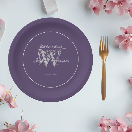 Weddenschap Simple Elegant Chic Dusty Paars Monogr Papieren Bordje