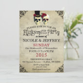 Weddenschap Skeleton Skull Engagement Party Uitnod Kaart (Staand voorkant)