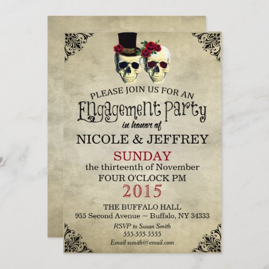 Weddenschap Skeleton Skull Engagement Party Uitnod Kaart (Voorkant / Achterkant)