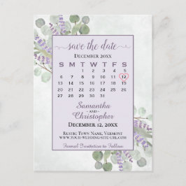 Weddenschap Sla de datum-kalender Eucalyptus Paars Aankondigingskaart