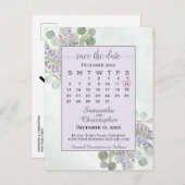 Weddenschap Sla de datum-kalender Eucalyptus Paars Aankondigingskaart (Voorkant / Achterkant)