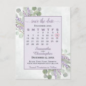 Weddenschap Sla de datum-kalender Eucalyptus Paars Aankondigingskaart (Voorkant)