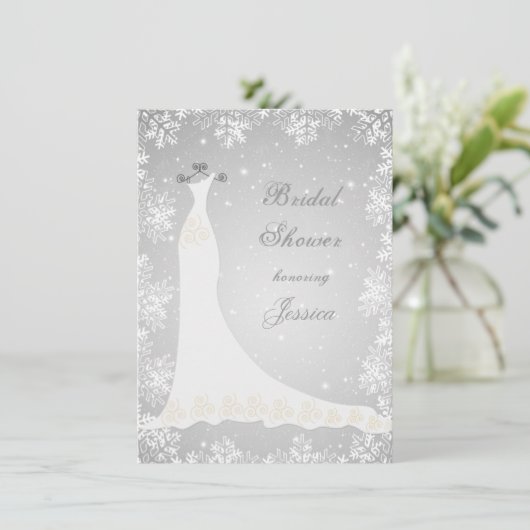 Weddenschap, sneeuwvlokken op grijs Vrijgezellenfe Kaart (Staand voorkant)