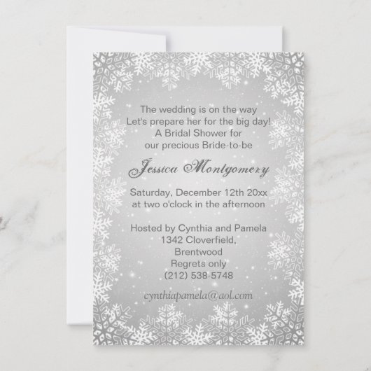 Weddenschap, sneeuwvlokken op grijs Vrijgezellenfe Kaart (Achterkant)