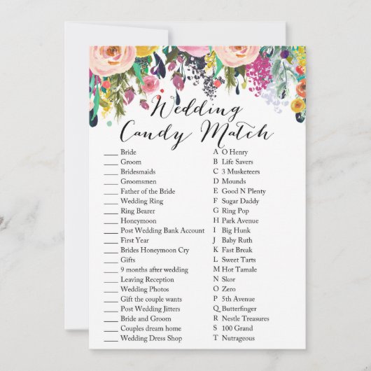 Weddenschap Snoep Match Garden Vrijgezellenfeest G Kaart (Voorkant)